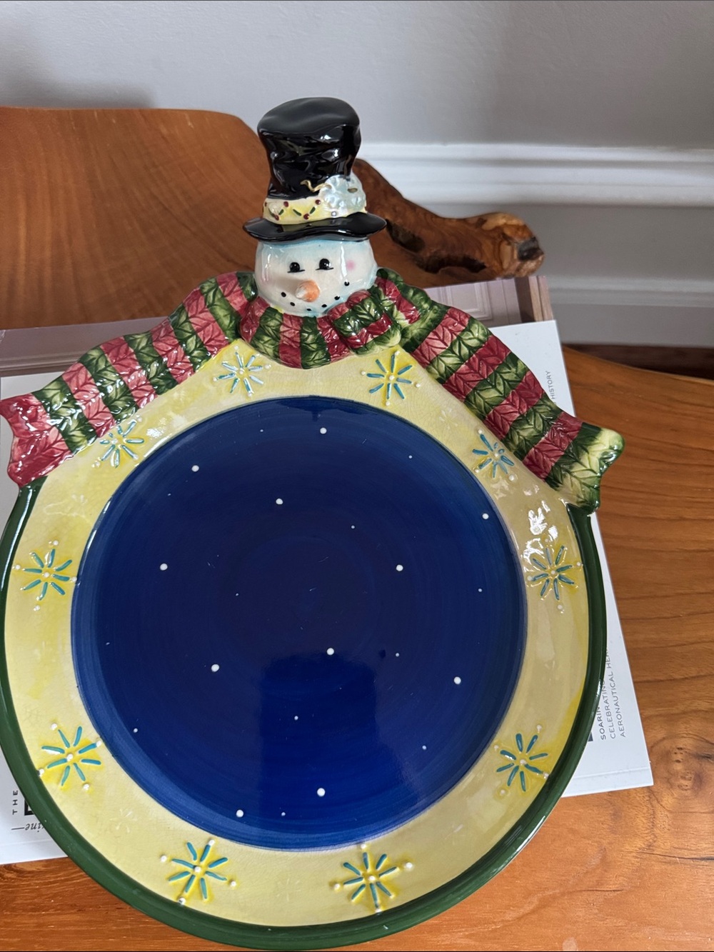 Snowman Ceramic Pie Candy Plate Serving Dish Christmas Holiday - Picture 2 of 5